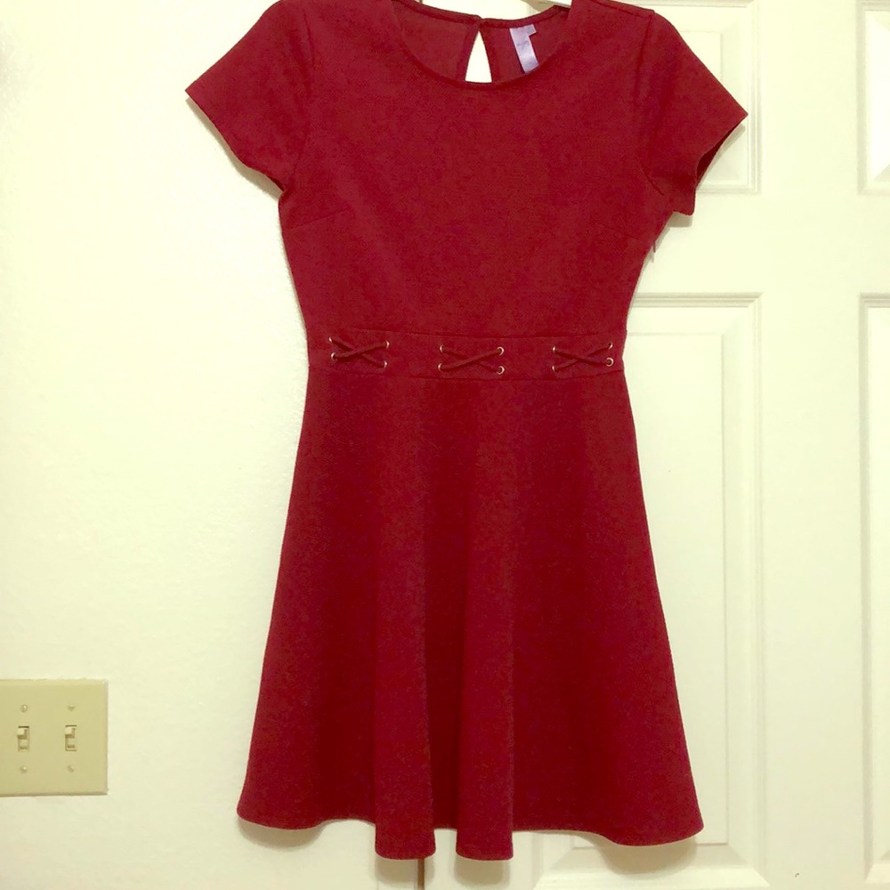 Maroon short sleeved fit and flare dress